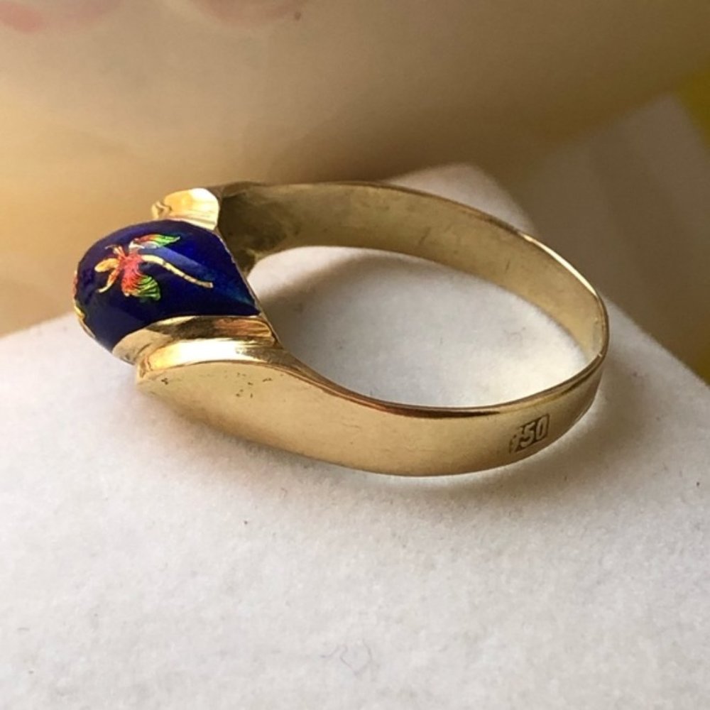 18K Yellow Gold Vintage Enamel Ring - Picture 4 of 7